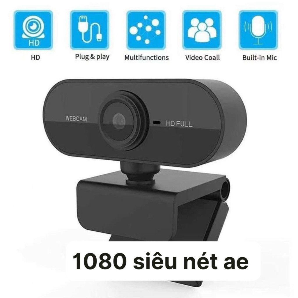 Webcam Kẹp 1080  M&aacute;y T&iacute;nh Hỗ Trợ Học Trực Tuyến T&iacute;ch Hợp Mic